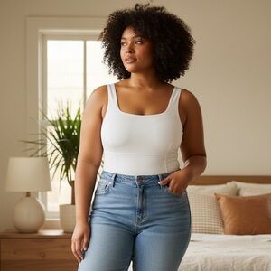 Old Navy PowerChill White Square Neck Bodysuit 2XL New with Built In Bra